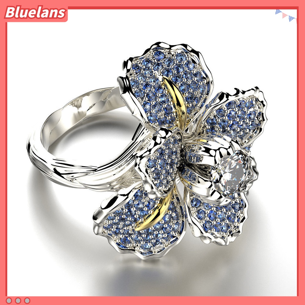 Cincin Desain Bunga Iris Aksen Berlian Imitasi Untuk Wanita