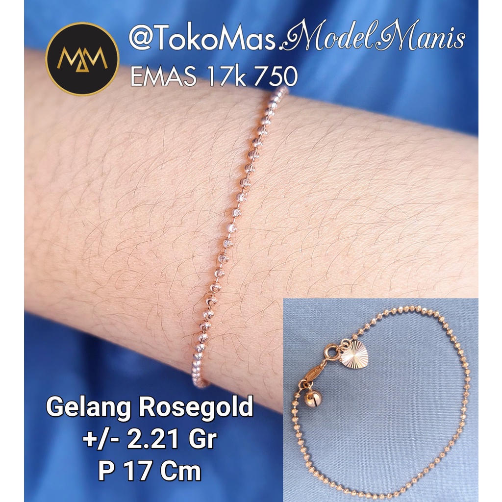 Gelang Biji lada rose gold emas asli kadar 750