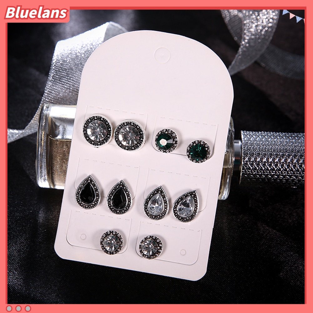 Bluelans 5 Pairs Round Waterdrop Shape Ear Studs Set Women Retro Party Earrings Jewelry