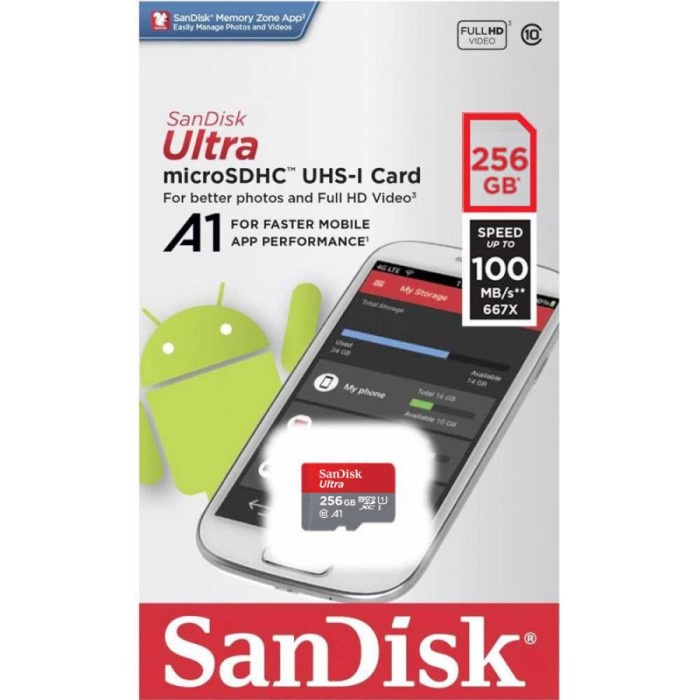 

Microsd Sandisk A1 - 256GB (CL10 UHS - Speed 100mb/s)