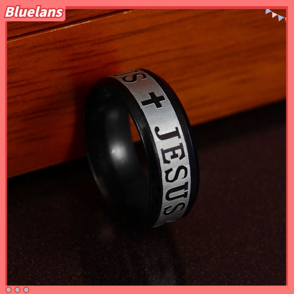 Bluelans Unisex Ring Jesus Cross Letters Engraved Stainless Steel Men Women Christianity Ring Jewelry