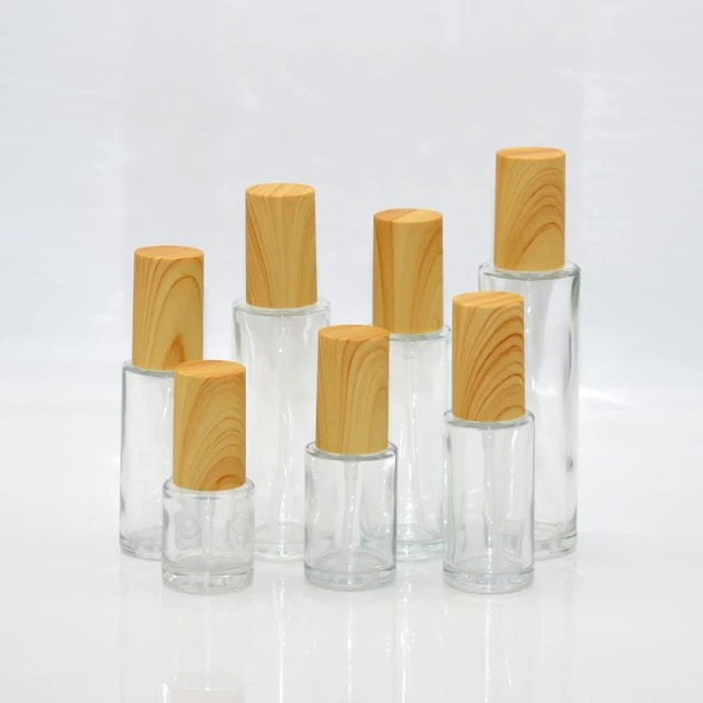 Receptacle Botol Spray Kaca Bening 20Ml,30Ml,50Ml Tutup Spray Motif Kayu.