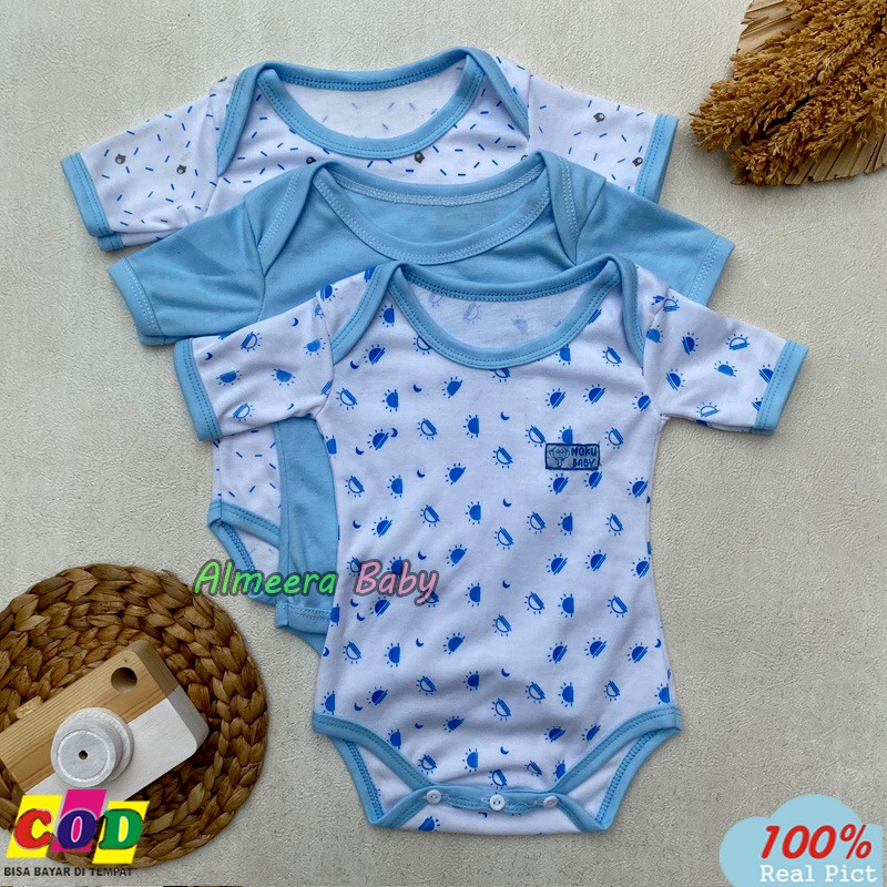 Isi 3 PCS Jumper Bayi Baru Lahir Jumsuit Bayi Series Biru Usia 0-6 Bulan Almeera Baby and Kids