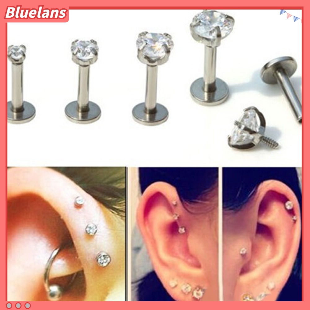 1pc Anting Stud Tindik Bibir Telinga Bahan Cubic Zirconia Untuk Wanita