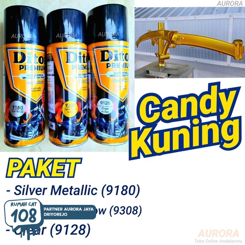 

PAKET Diton Premium Candy Tone Yellow 9308 Kuning Candytone Pilox Silver Metallic 9180 Clear 9128