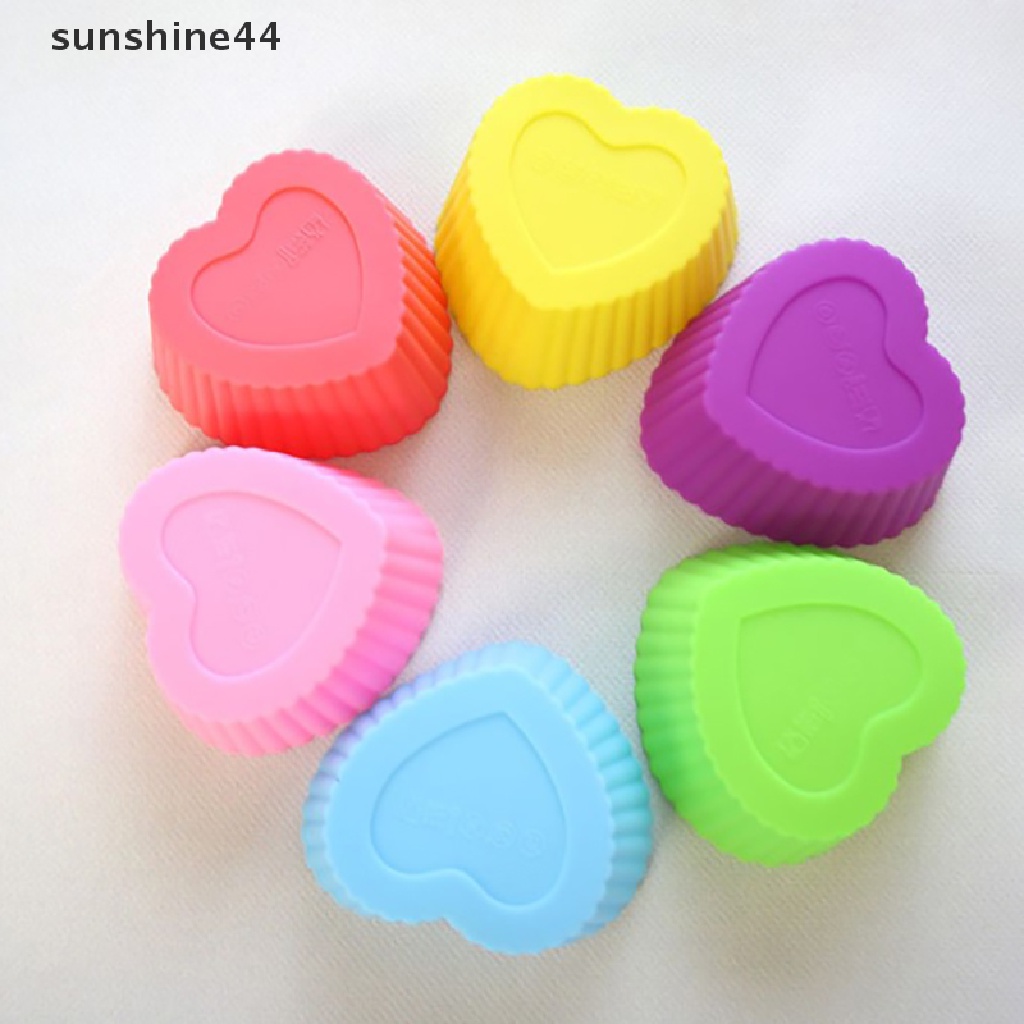 Sunshine 5pcs Cetakan Kue / Cupcake / Sabun Bentuk Hati Bahan Silikon Tahan Panas