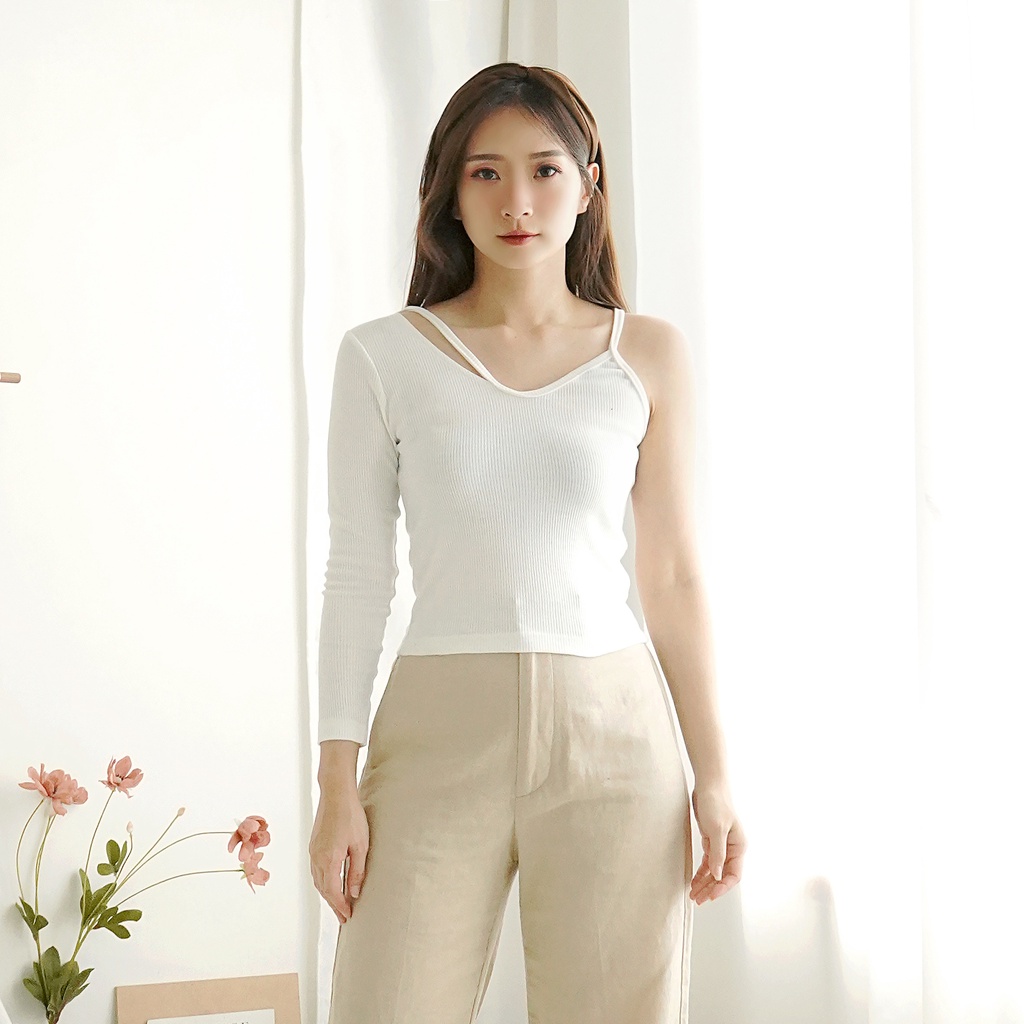 Korean Tank Crop Top One Longsleeve Wanita 192