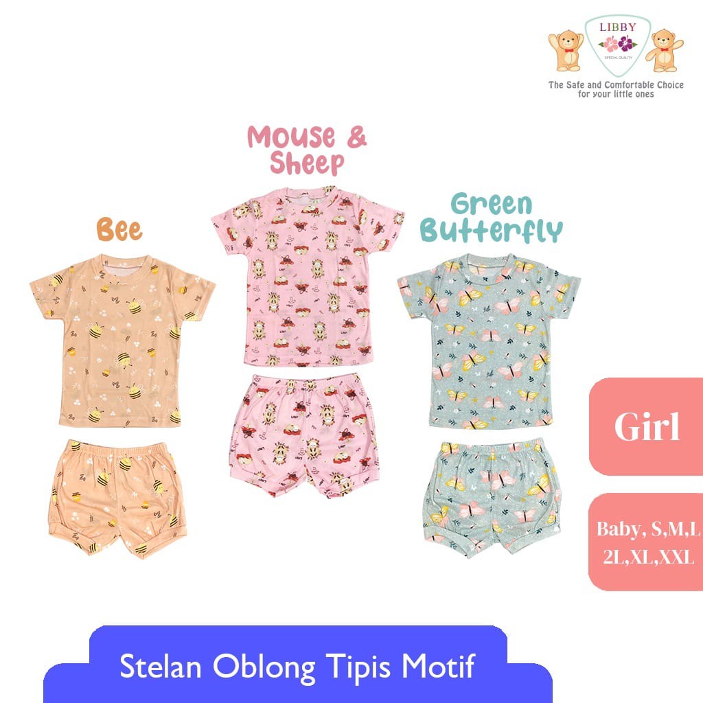 LIBBY Setelan Oblong Cotton Pendek - Celana Pendek Series Girl Motif Gardens By The Joy