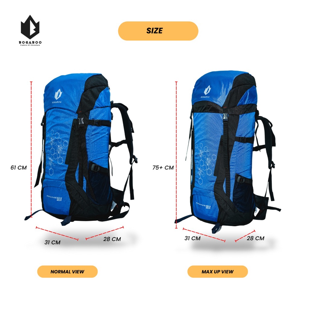 Paket Tas Gunung Tas Keril MAHVEN 45L + Cover Bag Bogabo 60 - Keril + Coverbag + ShoulderPad