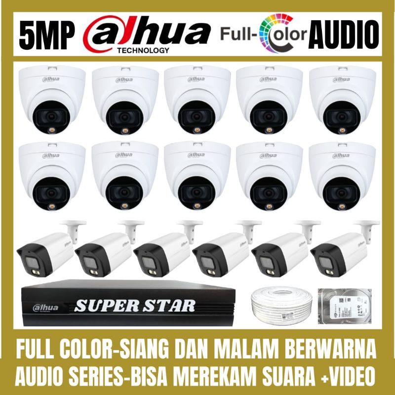 PAKET CCTV DAHUA FULL COLOR 5MP 16 CHANNEL 16  KAMERA AUDIO COLORVU