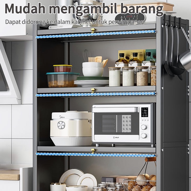 KAGK Rak Dapur  Lemari Perabot Lemari Dapur Microwave Rak Penyimpanan Multi-Layer Dengan Roda Pintu