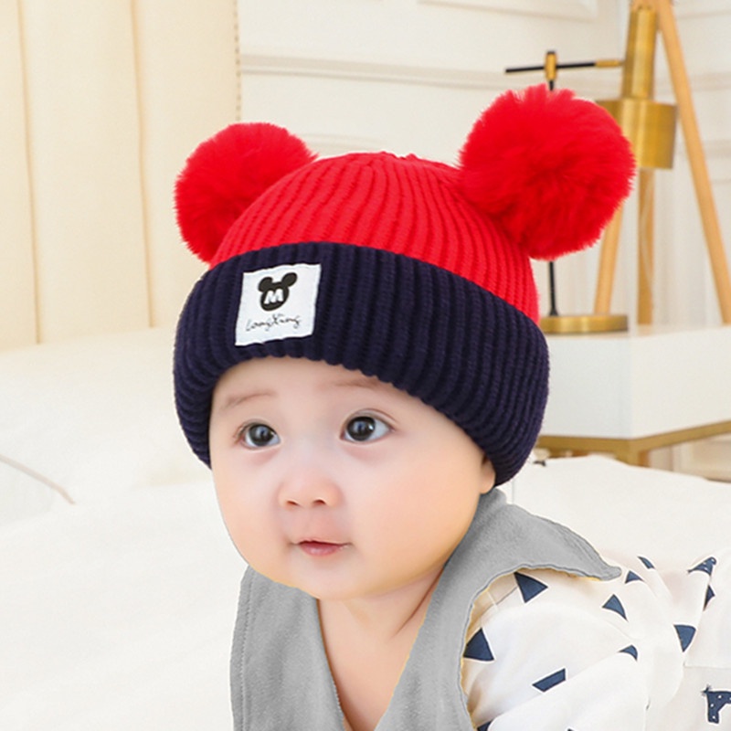 TOPI KUPLUK BAYI 0 SAMPE 6 BULAN KOMBINASI WARNA KARAKTER MICKY MOUSE POMPOM