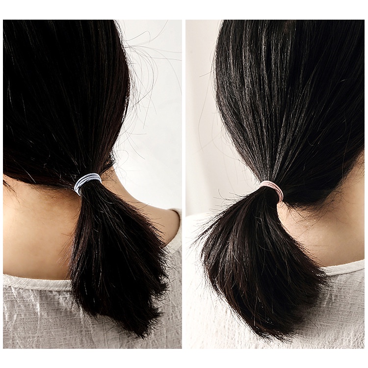 Ikat Rambut Karet Polos Elastis Korea Wanita 100 Pcs