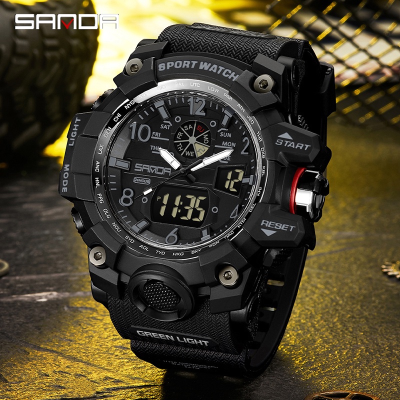 SANDA 3169 Jam Tangan Pria Digital Analog Tali Rubber Chronograph Anti Air WATCHKITE WKOS