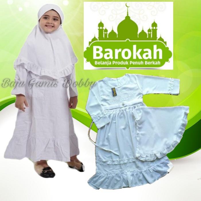 ➜j6 Terlaris➜ Baju muslim anak perempuan gamis putih dobby / Baju gamis anak perempuan putih bahan d