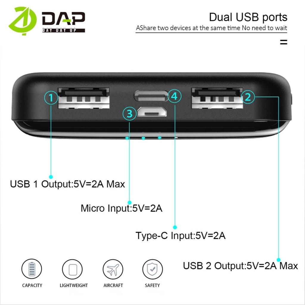 Power Bank DAP D-P111 10000mAH ORIGINAL PowerBank DAP D-P111 10000mAH 2USB ORIGINAL