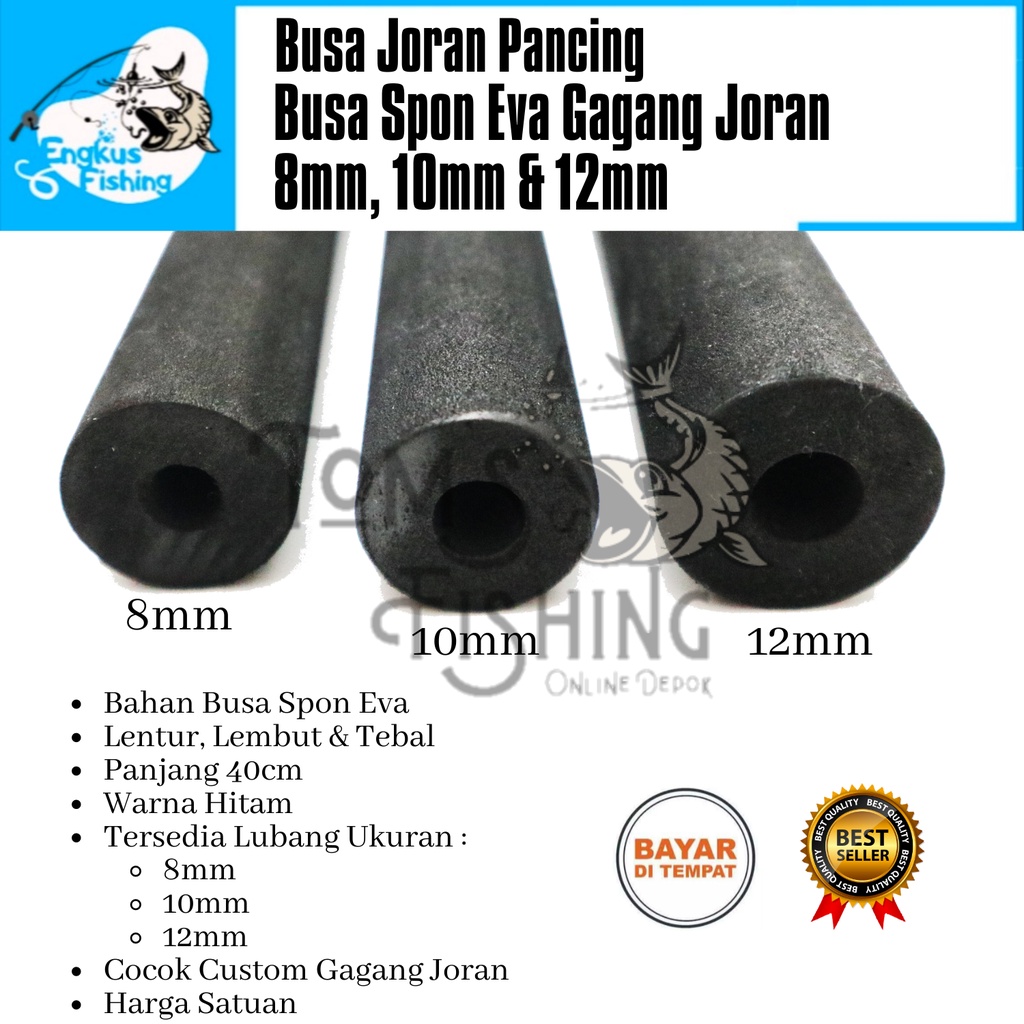 Busa Spon Eva Gagang Joran Hitam 40cm (8mm, 10mm &amp; 12mm) Murah Tebal - Engkus Fishing