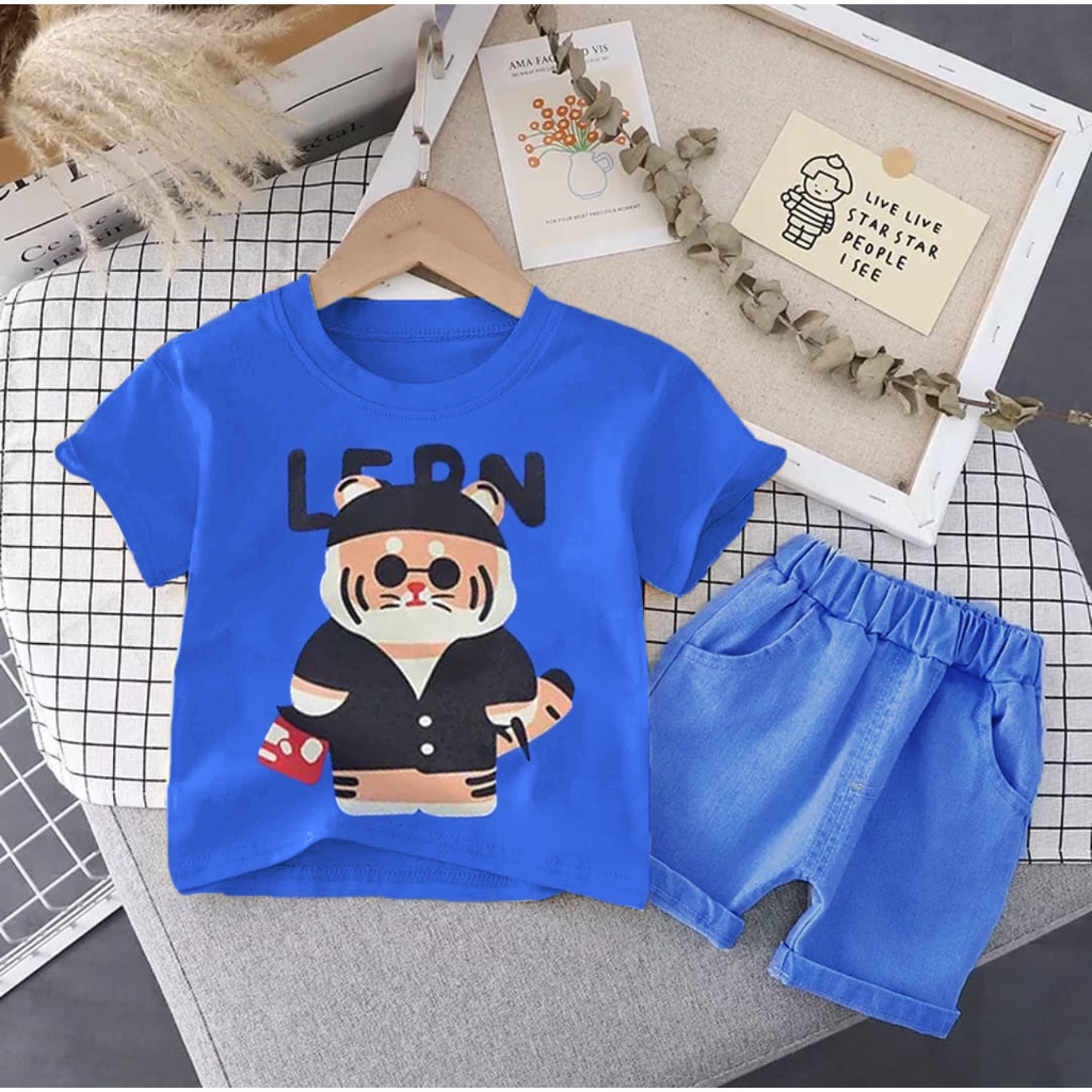 SETELAN ANAK BAJU KAOS CELANA PENDEK DENIM ANAK UMUR 1-5 TAHUN SETELAN MOTIF LERN BAJU ATASAN ANAK LAKI LAKI PEREMPUAN OUTFIT ANAK MASA KINI TERBARU PAKAIAN ANAK KEKINIAN TERMURAH