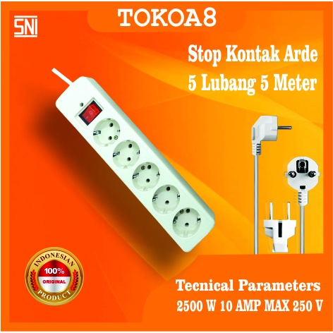 Stop Kontak Arde Kabel + Switch 5 Lubang  5 Meter