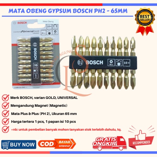 Mata Obeng Gypsum BOSCH PH 2 Gold 65 mm (+) (+) ASLI Satuan / Pcs