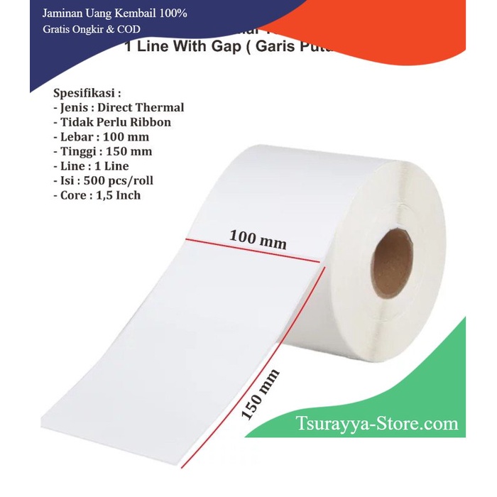 

Promo - Kertas Label Sticker Barcode Thermal 100 x 150 mm 1 Roll Isi 500 A930 - Grosir Lebih Murah