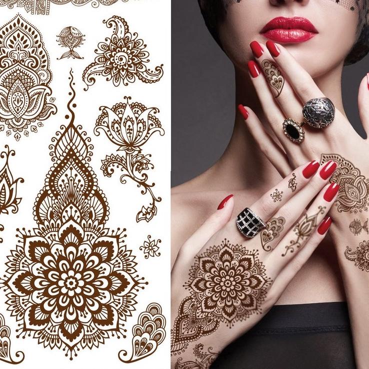 GMB.22Oc22g ‣ Stiker Henna Mahendi temporer Putih maroon marun Hena gold tatto