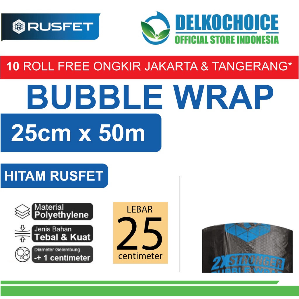 

Plastik Bubble Wrap RUSFET HITAM 25CM x 50M TEBAL Bubblewrap ROLL