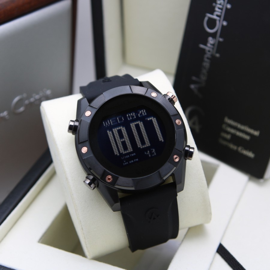 Jam Tangan Alexandre Christie AC 9372 Pria / AC9372 Digital Black List Gold Original