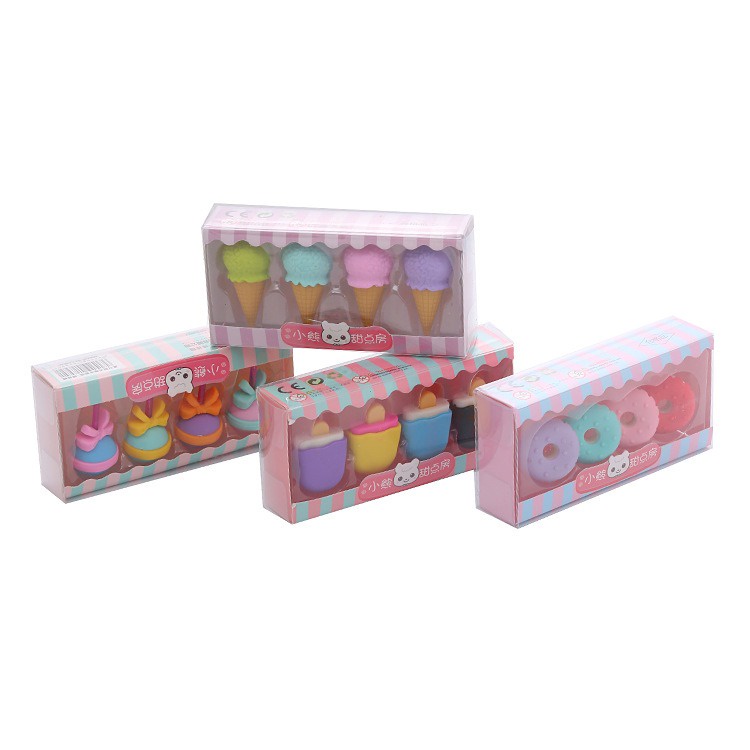 4 Pcs Set Penghapus Bentuk Donat Ice Cream Es Potong Lolipop Eraser OSM-ST0060