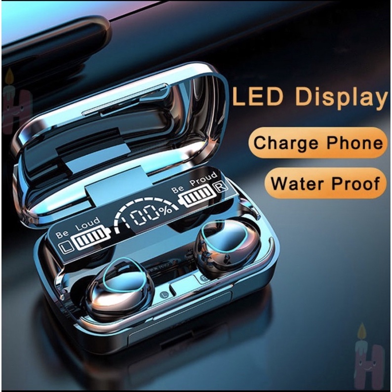 (COD) TWS M10 LED Headset Bluetooth Full Bass Stereo 3500mah Power Bank Wireless Earphone Tahan Air TWS with Mic Headphones  Handset Earbud Henset Handset Heandset Hedset Hetset