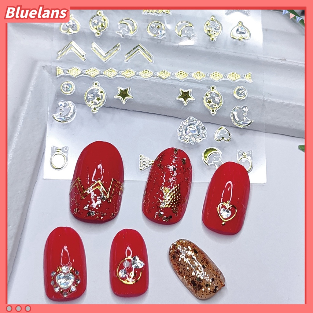 (In Stock) Kacamata Hitam Lensa Warna Warni ♡20pcs / Set Stiker Kuku Motif Bintang Efek Metalik 5D Untuk Manicure