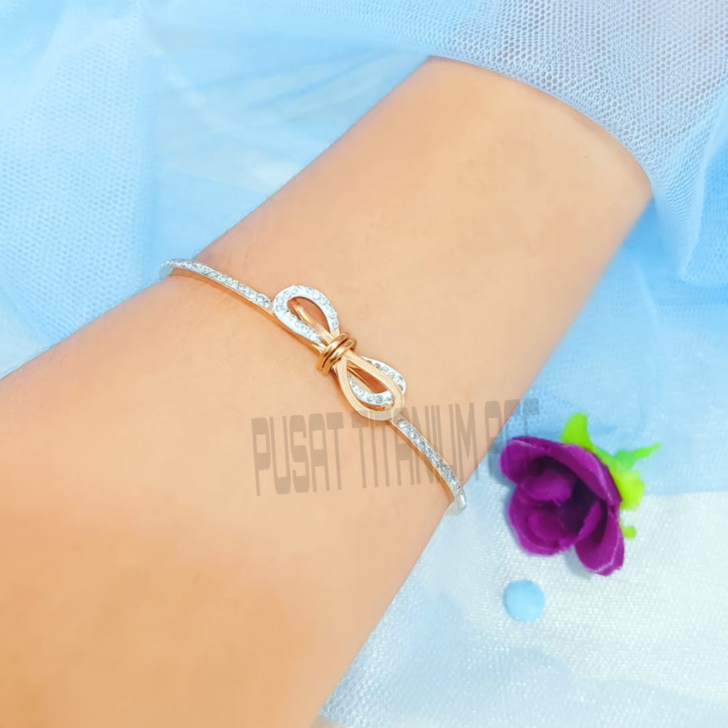 GELANG TITANIUM PITA FULL MATA PERHIASAN KOREA ANTI KARAT&amp;ANTI LUNTUR