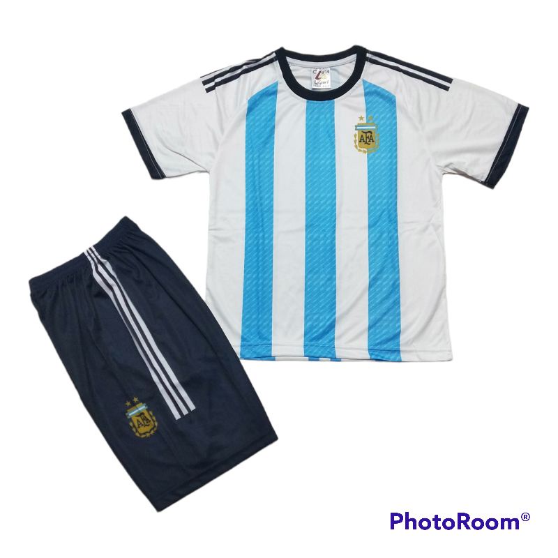 SETELAN BAJU BOLA ARGENTINA PIALA DUNIA QATAR 2022UMUR 5-12THN GRATIS SABLON NAMA