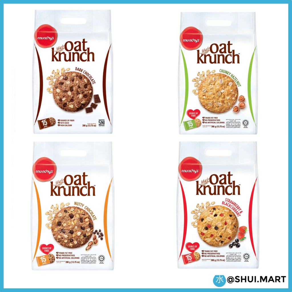 

MUNCHYS OAT KRUNCH BISKUIT DIET GANDUM DIET DARK CHOCOLATE COKLAT STRAWBERRY CHUNKY HAZELNUT 390 GR