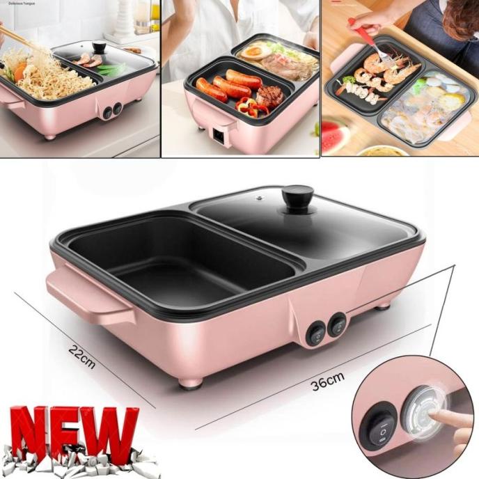 Discount SHENAR, MINI ELECTRIC HOTPOT 2 IN 1 / MINI STEAMBOT & GRILL PAN BBQ /PERALATAN MASAK SET/PA