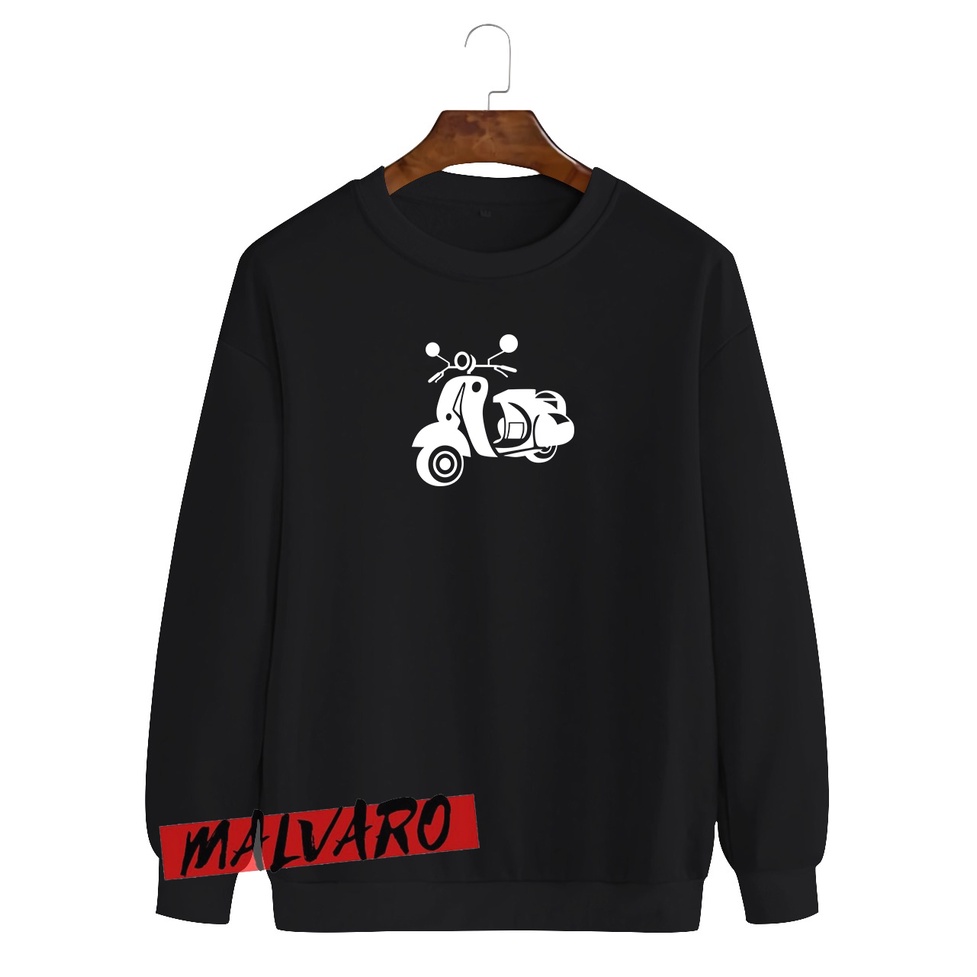 MALVARO-Sweater Crewneck / Crewneck Pria Wanita / Sweater Motif Vespa