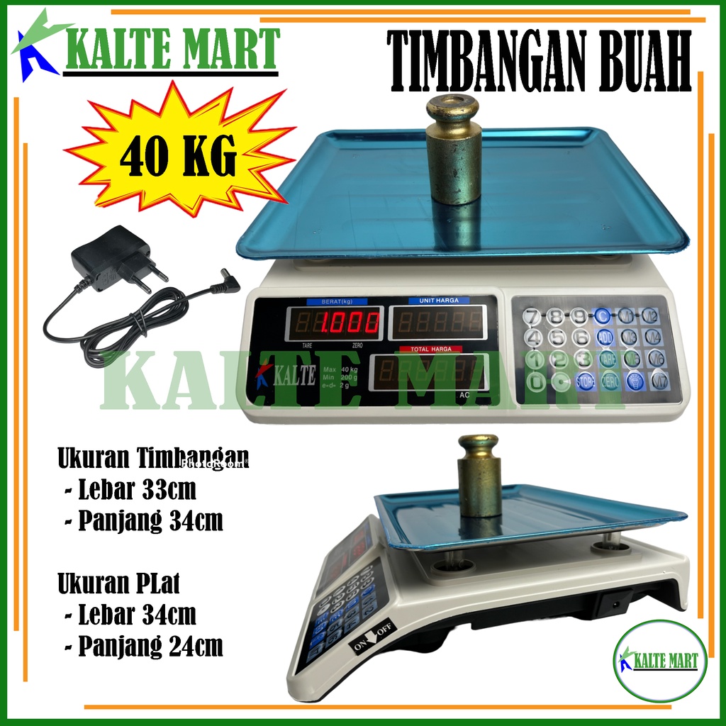 KALTE Timbangan Buah Double Display 40kg, 30kg Digital Computing Scale Double Display 40kg 30kg / Timbangan Buah, Timbangan Sayuran, Timbangan Kue / Timbangan Laundry 40kg 30kg