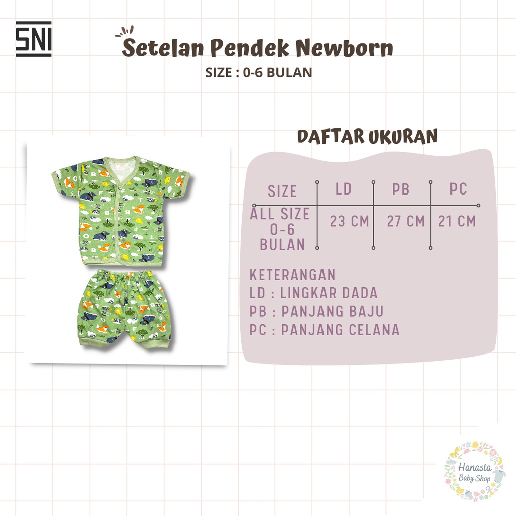 Baju Bayi Newborn Setelan Lengan Pendek Katun Lorek Animal 0-6 Bulan