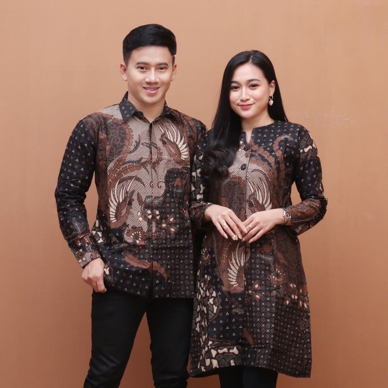 Atasan Couple Tunik Batik Wanita Best Seller Kemeja Batik Pria Lengan Panjang - Motif Cicak Rowo