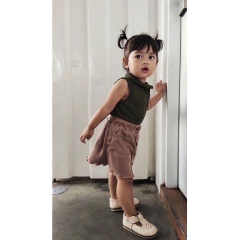 Playdate Rok Anak Perempuan Span Rib Dengan Kancing Korean Style Kekinian