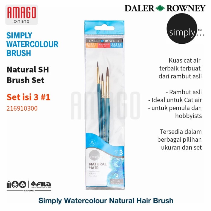 

Gaya Daler-Rowney - Simply Watercolour Natural Brush Set 3 # 1 - 216910300 Bergaransi