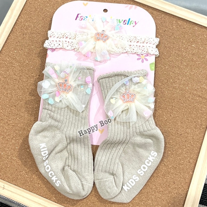 set kaos kaki anak + bando bandana renda premium kid socks fashion set