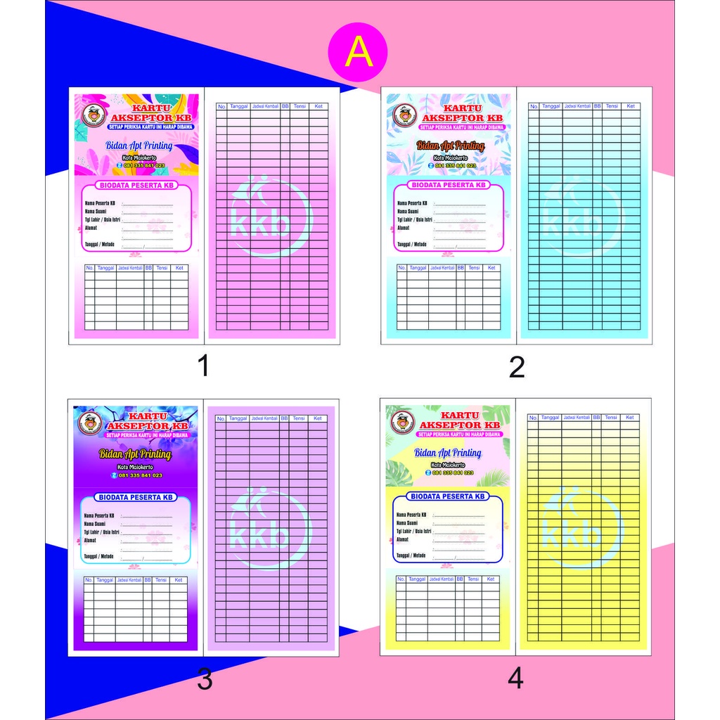Kartu akseptor lipat 2 &amp; 3 cetak bolak balik