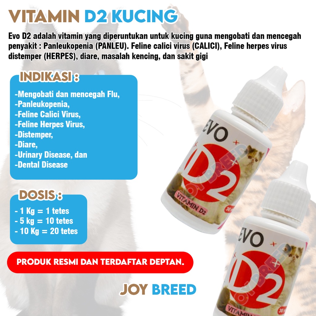 VITAMIN D2 KUCING OBAT ANTI VIRUS CALICI FLU PANLEU HERPES KUCING EVO D2 DROP 30ML