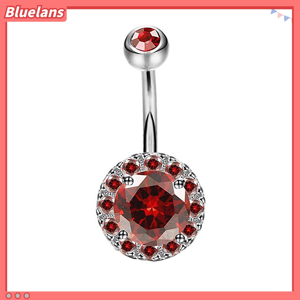 Bluelans Women Rhinestone Inlaid Round Pendant Barbell Navel Ring Body Piercing Jewelry