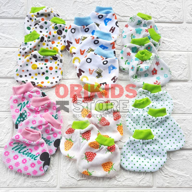 Sarung Tangan Kaki Bayi Baru Lahir 3 Pasang Bahan Kaos motif karakter murah