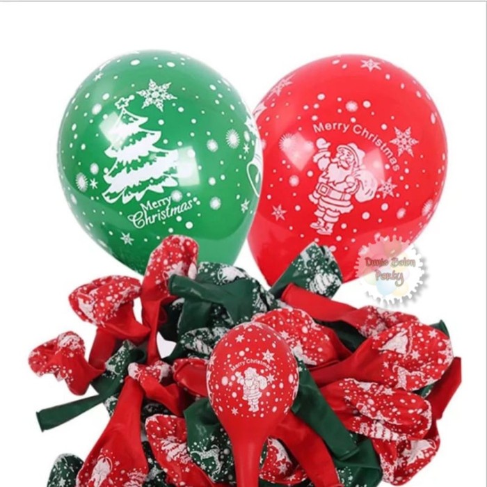 GROSIR ISI 100 Balon Latex Merry Christmas / Balon Latex Natal 12 Inch