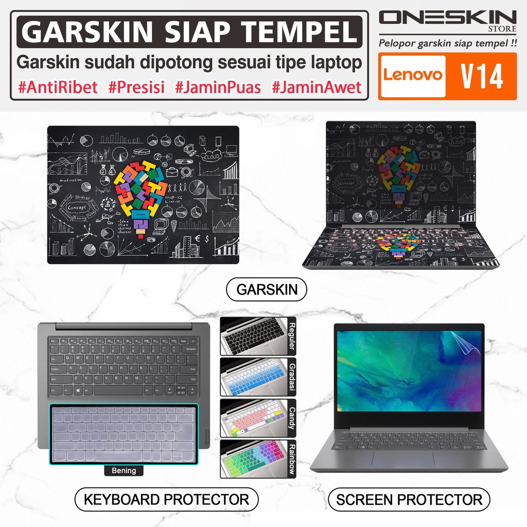 Garskin Stiker Laptop Lenovo V14 V15 ADA ARE IIL IKB IWL Skin Bening Transparan Gambar Full Body