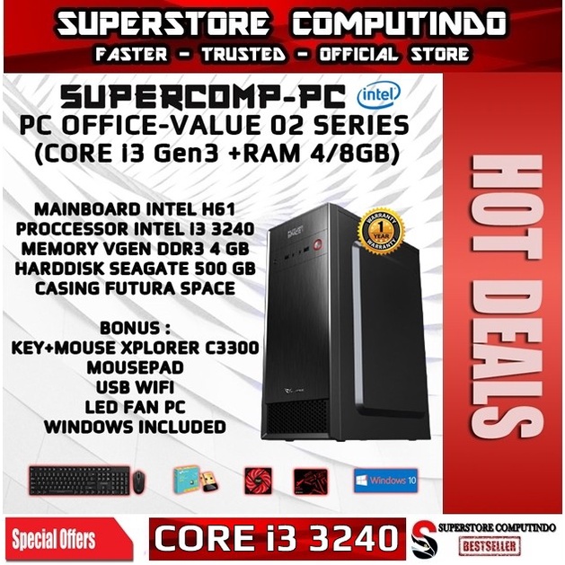 PC Rakitan Office Intel Core i3 - RAM 4/8GB - Value 02 Series - Siap Pakai