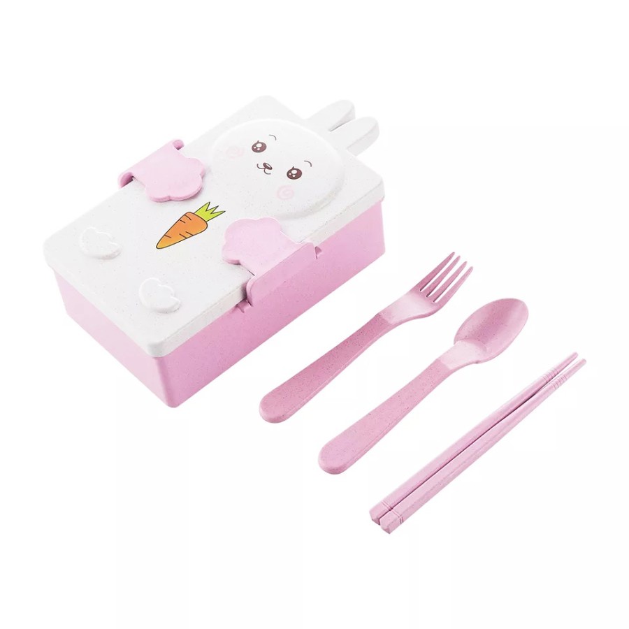 LUNCH BOX KOTAK BEKAL MAKAN 6209 BENTO SET KARAKTER KELINCI BEAR BPA FREE